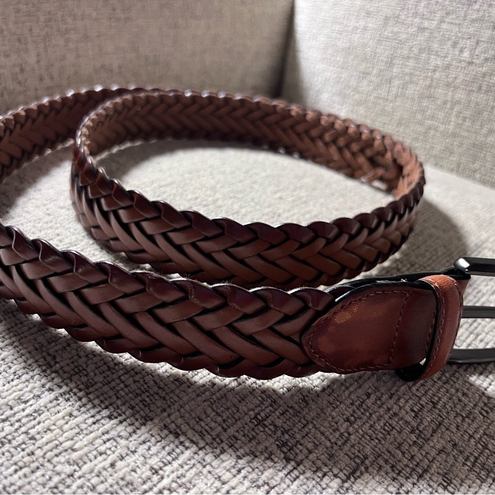 Men's Braided Leather Belt - Luggage Tan Woven